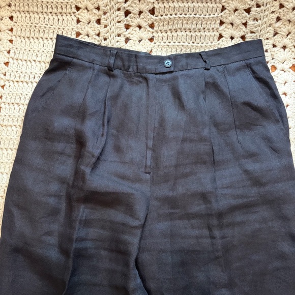 Talbots Vintage Irish Linen Black High-Rise Pleated Trousers Size 6 - altered - Picture 2 of 16